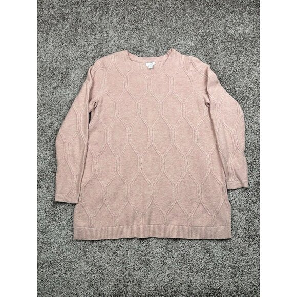 J. Jill Pink Textured Tunic Sweater M Soft Cotton Knit Pullover Side‎ Slit Cozy - Picture 1 of 10